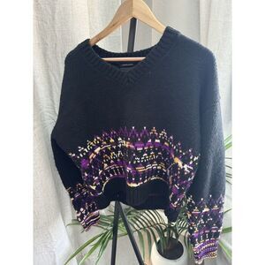 Scotch & Soda Fair Isle Knit Sweater Large V-Neck‎ Wool-Blend Patterned Pullover